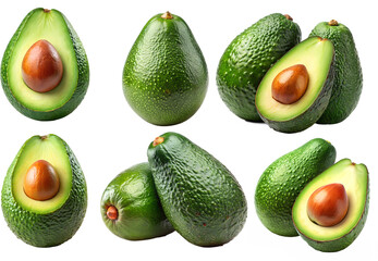 set of avocado isolated on transparent background png