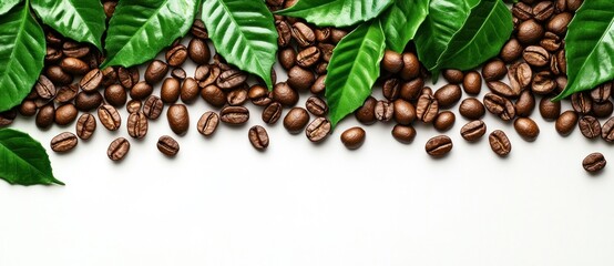 Coffee Beans and Green Leaves