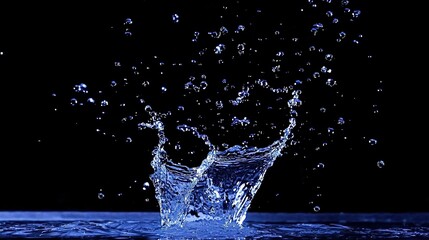 Poster -   A glass of water with a splash on a black background and water on the bottom