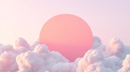 Aufkleber - Pink sun in pastel clouds, surreal landscape. Dreamy and ethereal art concept