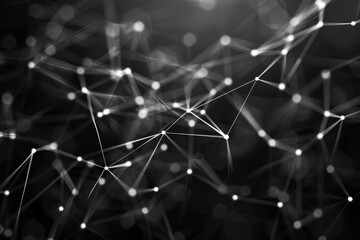 Poster - An intricate network of white nodes connected by lines appears against a dark backdrop, symbolizing data flow and interconnected systems in technology.