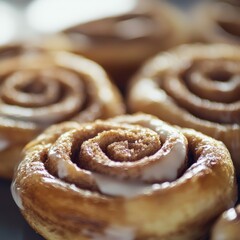 Wall Mural - Freshly baked cinnamon rolls on a cooling rack in a cozy kitchen