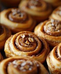 Wall Mural - Freshly baked cinnamon rolls with a golden crust and sweet topping