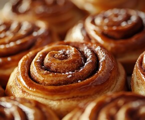 Wall Mural - Freshly baked cinnamon rolls arranged in a warm kitchen setting