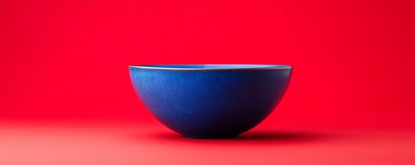 Poster - Blue bowl on red background, minimalist design concept