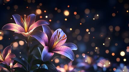 Luminous lilies glowing against dark, dotted light pattern image