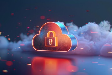 Poster - A digital illustration showcases a cloud with a padlock in a vibrant design, emphasizing security and data protection in the realm of cloud computing technology.