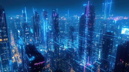 Sticker - Futuristic Cityscape with Neon Lights