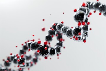 Poster - this digital artwork showcases a twisting dna helix surrounded by red and black molecular structures