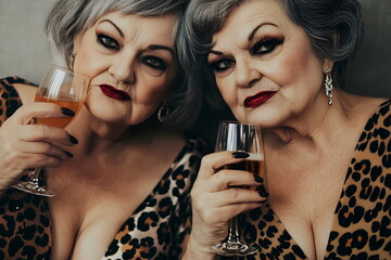 two older ladies drinking champagne