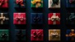 © ColorfulFlowerStudio - Colorful gift boxes with bows on a blue background. Gift boxes and boxing Day Concept.