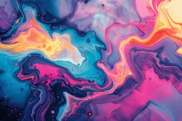 Poster - Swirls of vibrant colors blend together in a mesmerizing abstract design, showcasing fluid art techniques with shades of blue, pink, purple, and yellow.