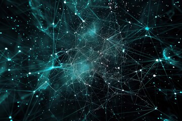 Poster - An intricate network of glowing nodes and lines spreads across a dark background, creating a cosmic atmosphere that suggests depth and connection in the digital realm.