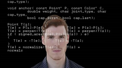 Poster - Animation of data processing over caucasian man smiling