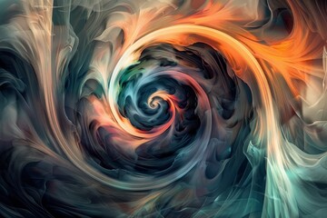 Poster - An intricate swirl of colors forms a captivating abstract design, blending shades of blue, orange, and green in a dynamic pattern that draws the eye in.