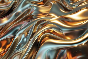 Poster - The metallic fabric flows gracefully in waves, featuring rich gold and silver hues that catch the light, creating a mesmerizing tactile experience.