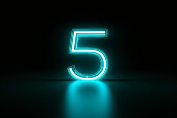 A bright neon number five emits blue light in a dark setting, creating an eye-catching visual that emphasizes its modern aesthetic and unique glow.