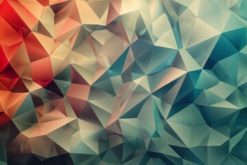 Poster - An abstract composition featuring a dynamic interplay of colors with sharp, angular shapes. The design includes vibrant hues of red, blue, and beige, creating a visually striking pattern.