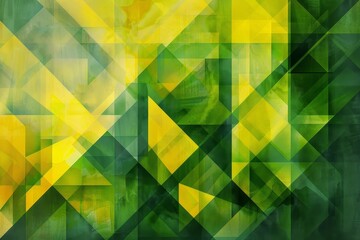 Poster - Bright geometric shapes in green and yellow form an abstract composition, showcasing a dynamic balance of colors and forms that captivate the eye.