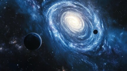 Wall Mural - Spiral Galaxy and Planets in Space