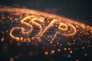 Poster - Glowing and illuminated letters are arranged on a dark background, creating a captivating abstract design with sparkles and interconnected lines that evoke a sense of technology.