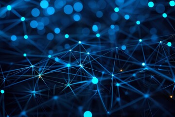 Poster - A vibrant display of interconnected blue particles and light, illustrating technology's intricate network and emphasizing digital connectivity against a dark backdrop.
