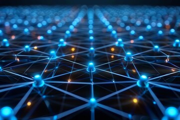 Poster - The visual representation captures a network of illuminated nodes linked by glowing lines, showcasing the intricacies of data connectivity and technological advancements.
