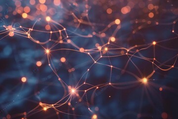 Poster - Intricate lines of light weave through a dark blue background, creating a dynamic representation of neural connections and data flows in a futuristic atmosphere.