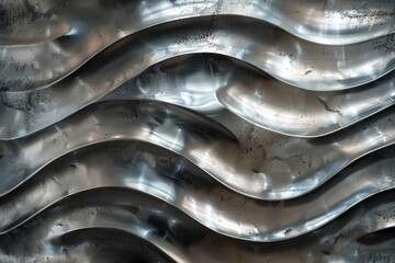 Poster - This artistic design features a series of polished metal waves that reflect light, creating dynamic shadows and an eye-catching texture suitable for contemporary interiors.