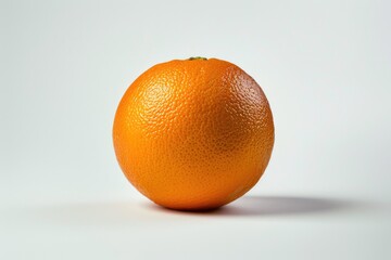 Poster - Single orange fruit sitting on a white surface, perfect for use in still life photography or as a symbol of simplicity and purity