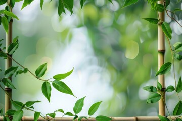 Aufkleber - A simple bamboo frame surrounded by lush green leaves, perfect for decorating or photography