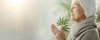 © N0X - Senior woman in a cozy setting with cannabis plants, symbolizing the therapeutic use of marijuana for elderly care, Natural pain relief, Cannabis therapy