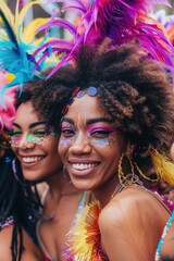 Canvas Print - A group of women wearing vibrant and playful outfits pose together for a photo shoot