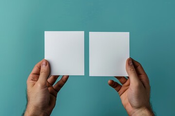 Sticker - A person's hands holding a blank piece of paper, ideal for representing creativity, writing, or brainstorming