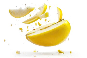 Poster - Freshly cut apple slice with a bite taken out, perfect for food or still life photography