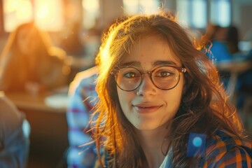 Poster - A person studying or working at a desk with glasses on