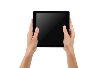 Poster - A person holding a tablet computer in their hands, great for illustrations on technology, education or personal use