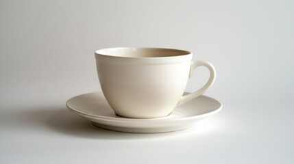 Poster - A white cup and saucer placed on a table, perfect for a coffee break or afternoon tea