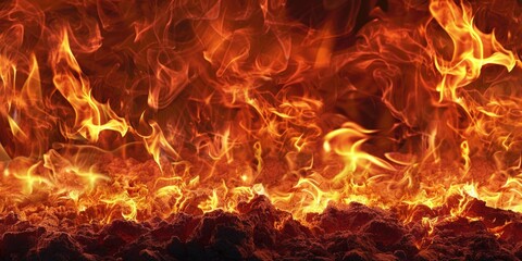 Poster - A close-up shot of a fire with intense red and yellow flames