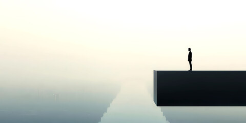 Wall Mural - person standing on a bridge, looking out at a new city, symbolizing a fresh start