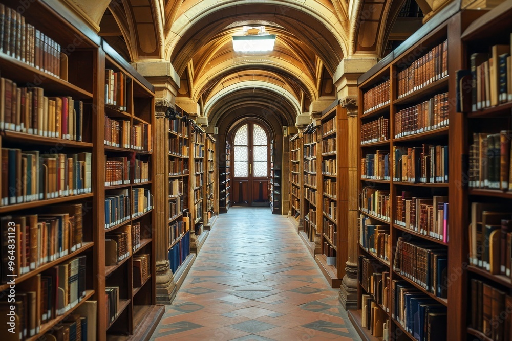 Tall bookshelves filled with books create a serene atmosphere in a ...