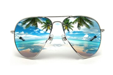 Wall Mural - A pair of sunglasses reflecting palm trees, perfect for summer vibes or tropical getaway inspiration