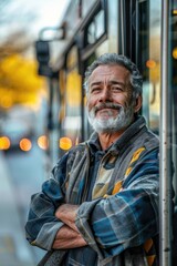Aufkleber - A person waiting at a bus stop on a urban street, suitable for use in travel, public transportation, or urban life themes