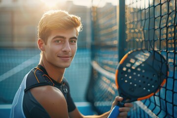 Sticker - A tennis player holds a tennis racquet on a tennis court