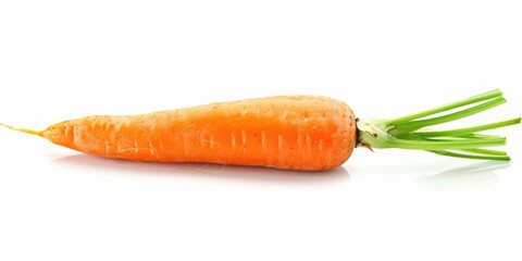 Poster - A single carrot sits on a white surface, great for food and cooking images