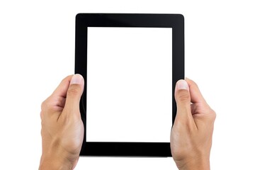 Sticker - A person holding a tablet with a blank white screen, ready for input