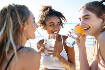 Poster - Group of friends enjoying time together by the ocean