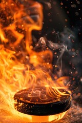 Poster - A frying pan is ablaze with thick smoke filling the air