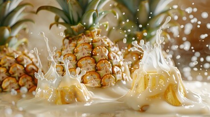 Poster - A close-up view of a pineapple with water droplets on its surface