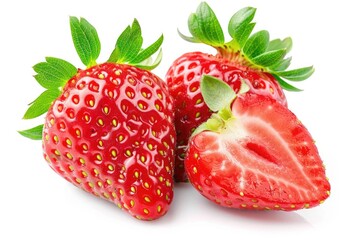 Poster - Two ripe strawberries sit together on a surface